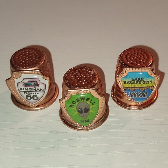 Lot 3 Pcs Thimbles Roswell Lake Havasu City Kingman Route 66 Collectible Copper - Picture 1 of 6